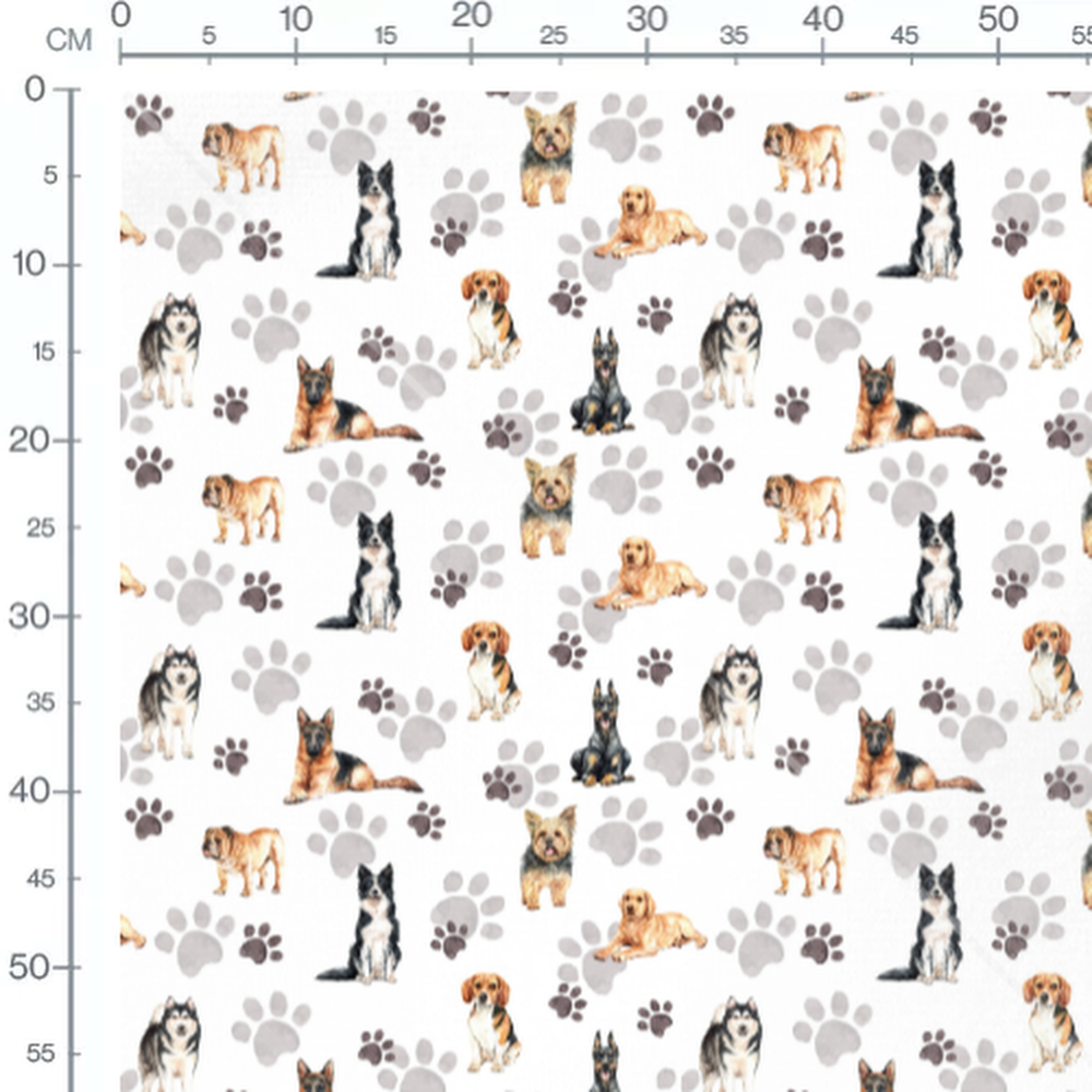 Tissu - Chiens et empreintes grises