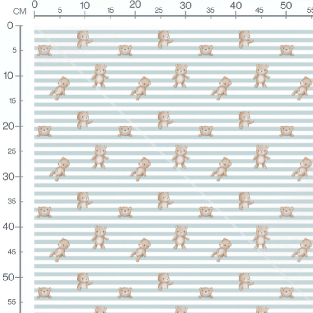 Tissu - Oursons beiges sur rayures claires