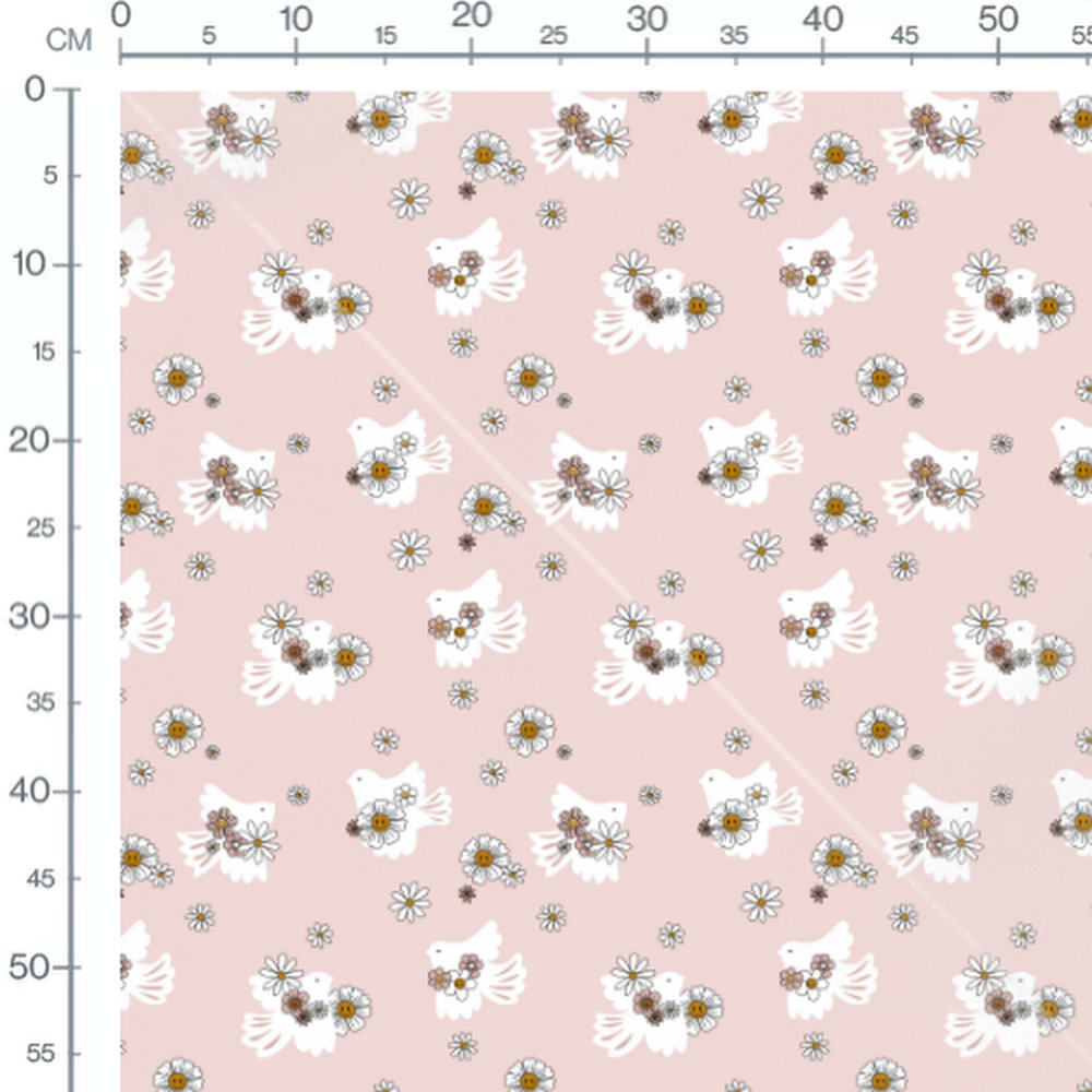 Tissu - Oiseaux et fleurs sur rose
