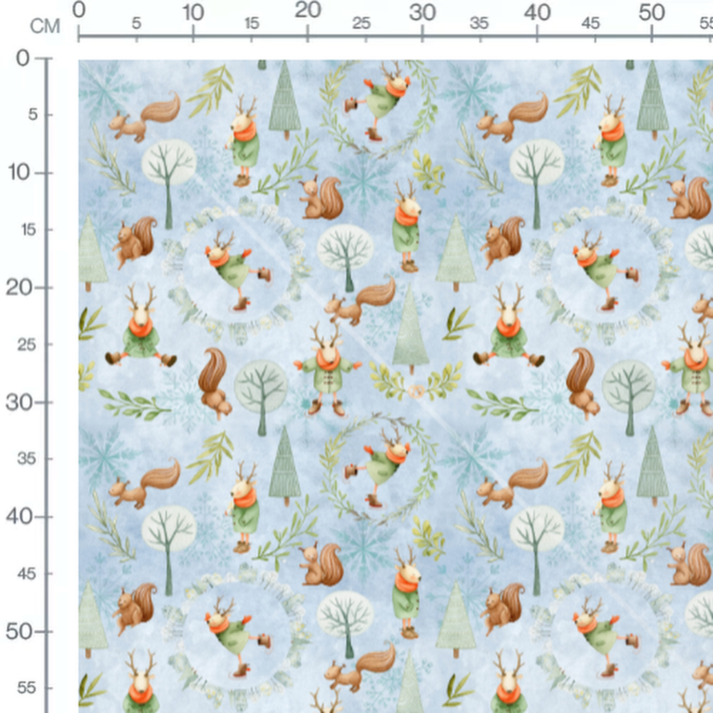 Tissu - Rennes et écureuils joyeux