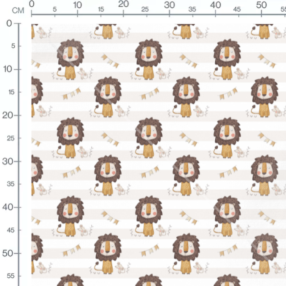 Tissu - Lions jaunes et souris roses