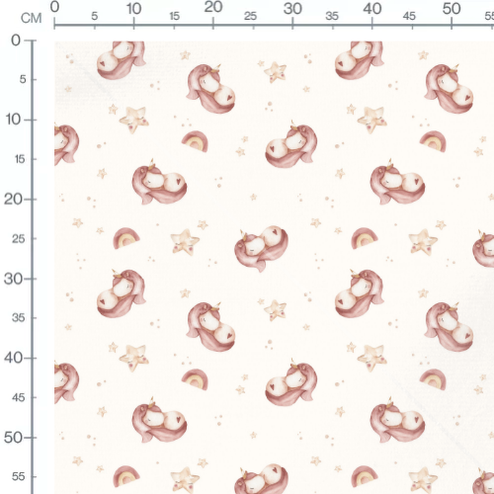 Tissu - Licornes roses et petits points