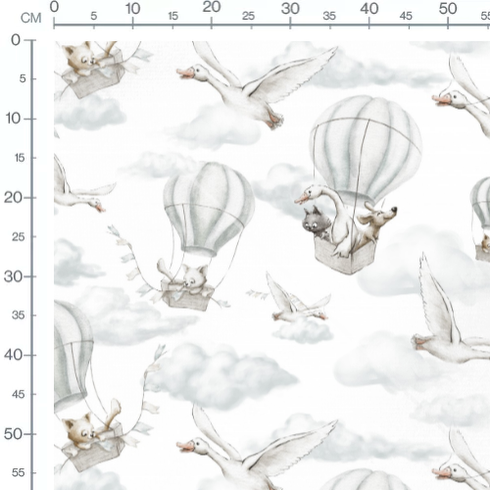 Tissu - Montgolfières et oies volantes
