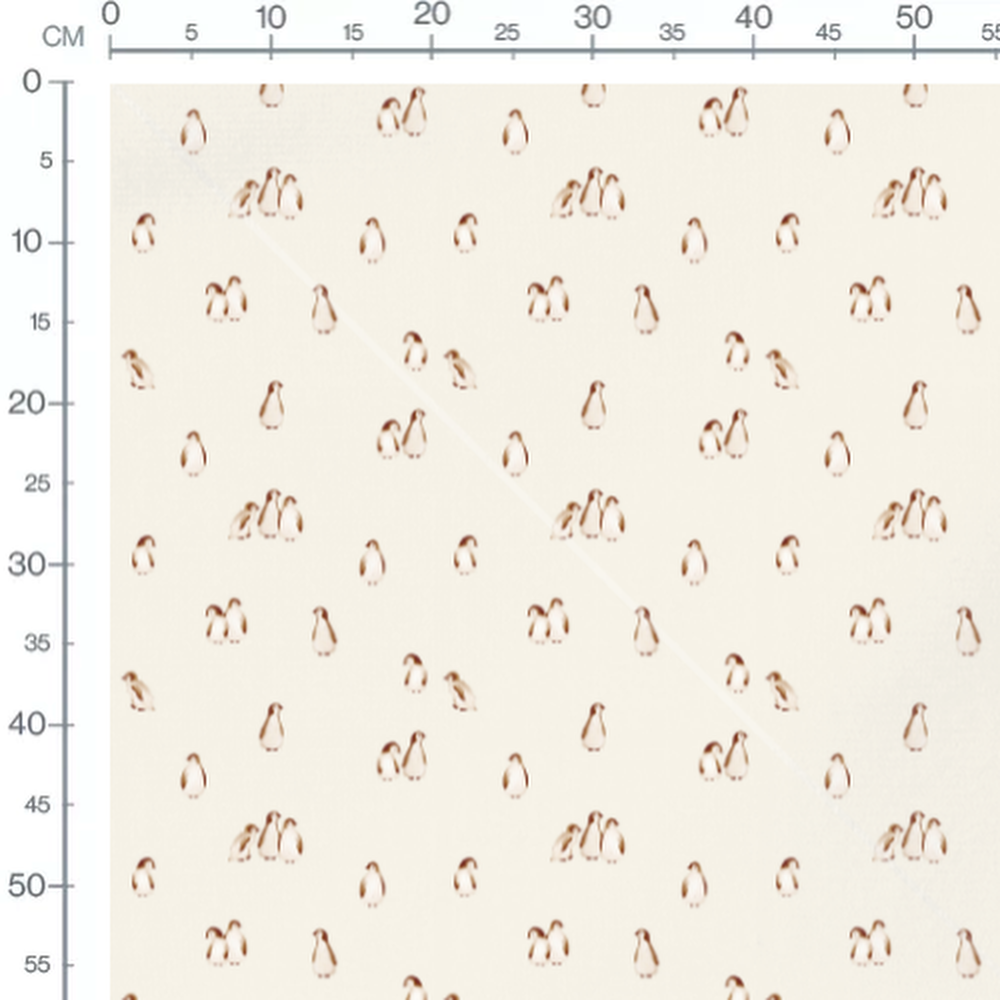 Tissu - Pingouins marron sur crème 2