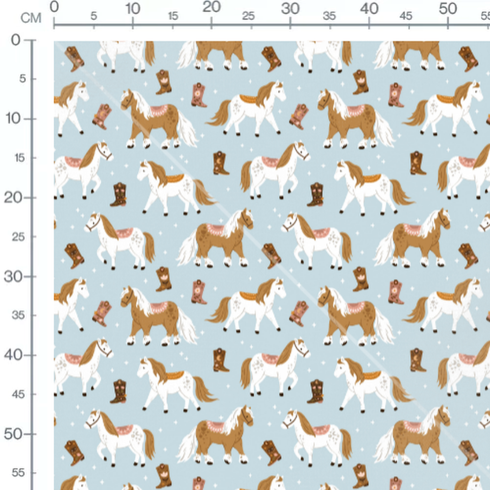 Tissu - Chevaux et bottes sur bleu