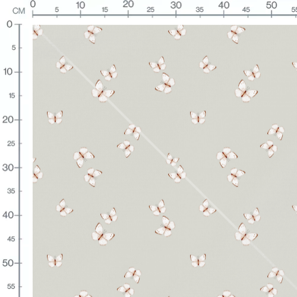 Tissu - Papillons blancs marron gris