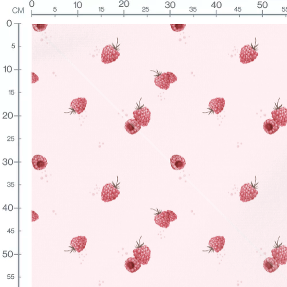 Tissu - Framboises sur rose pâle