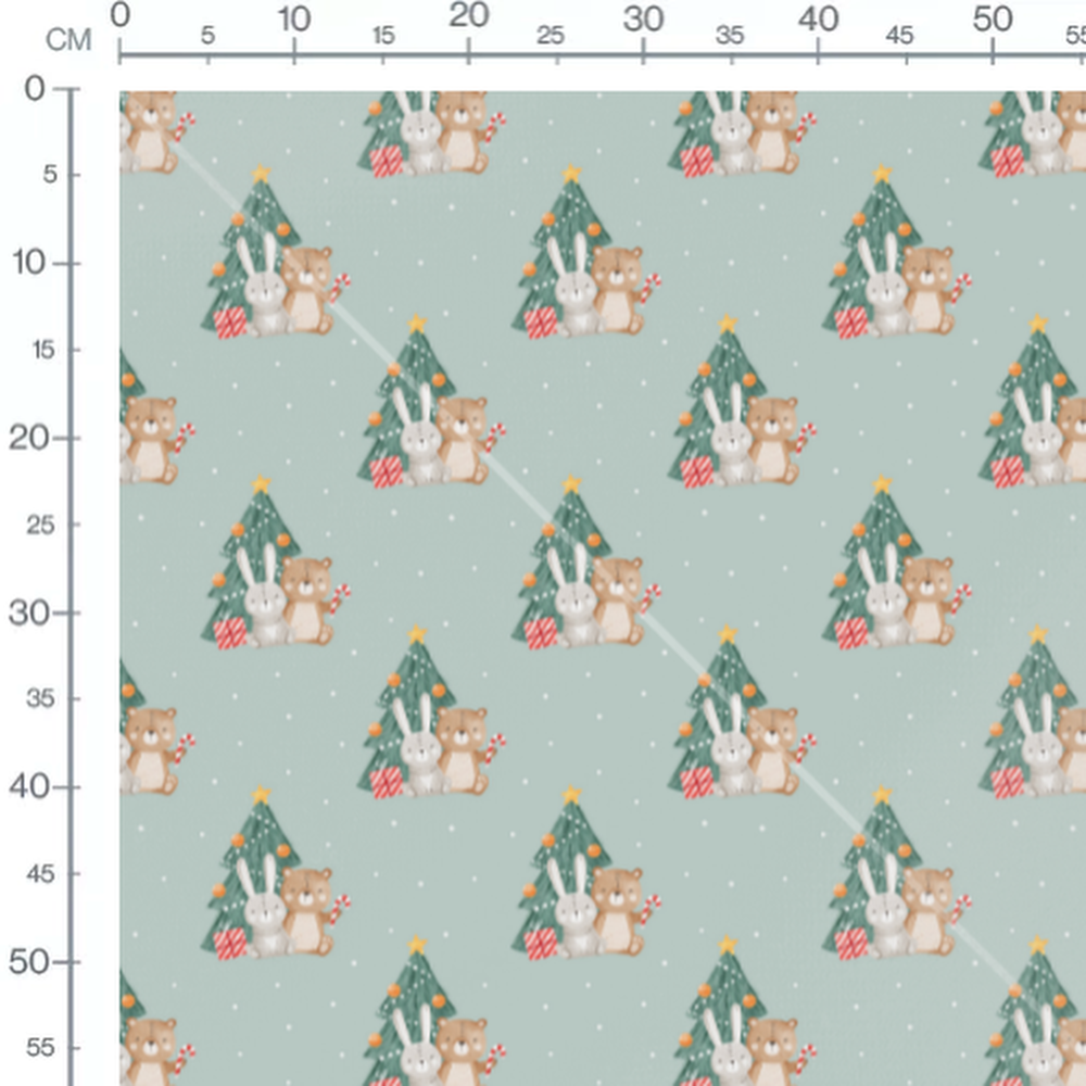 Tissu - Ours et lapin sur vert