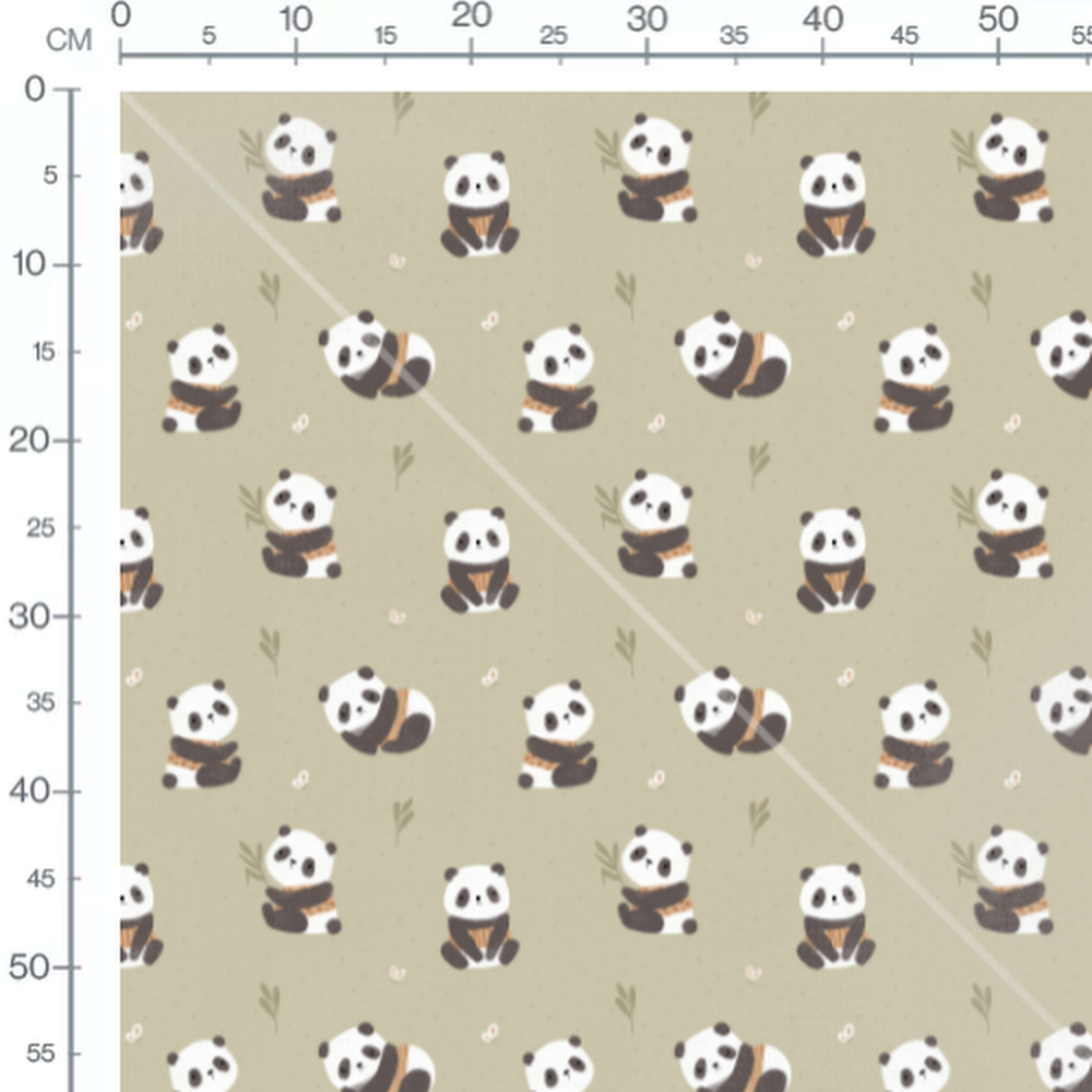 Tissu - Pandas et feuilles vertes