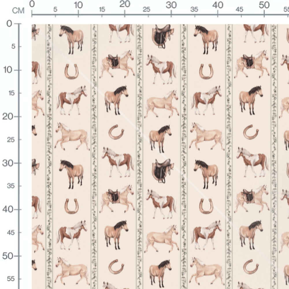 Tissu - Chevaux bruns sur fond beige