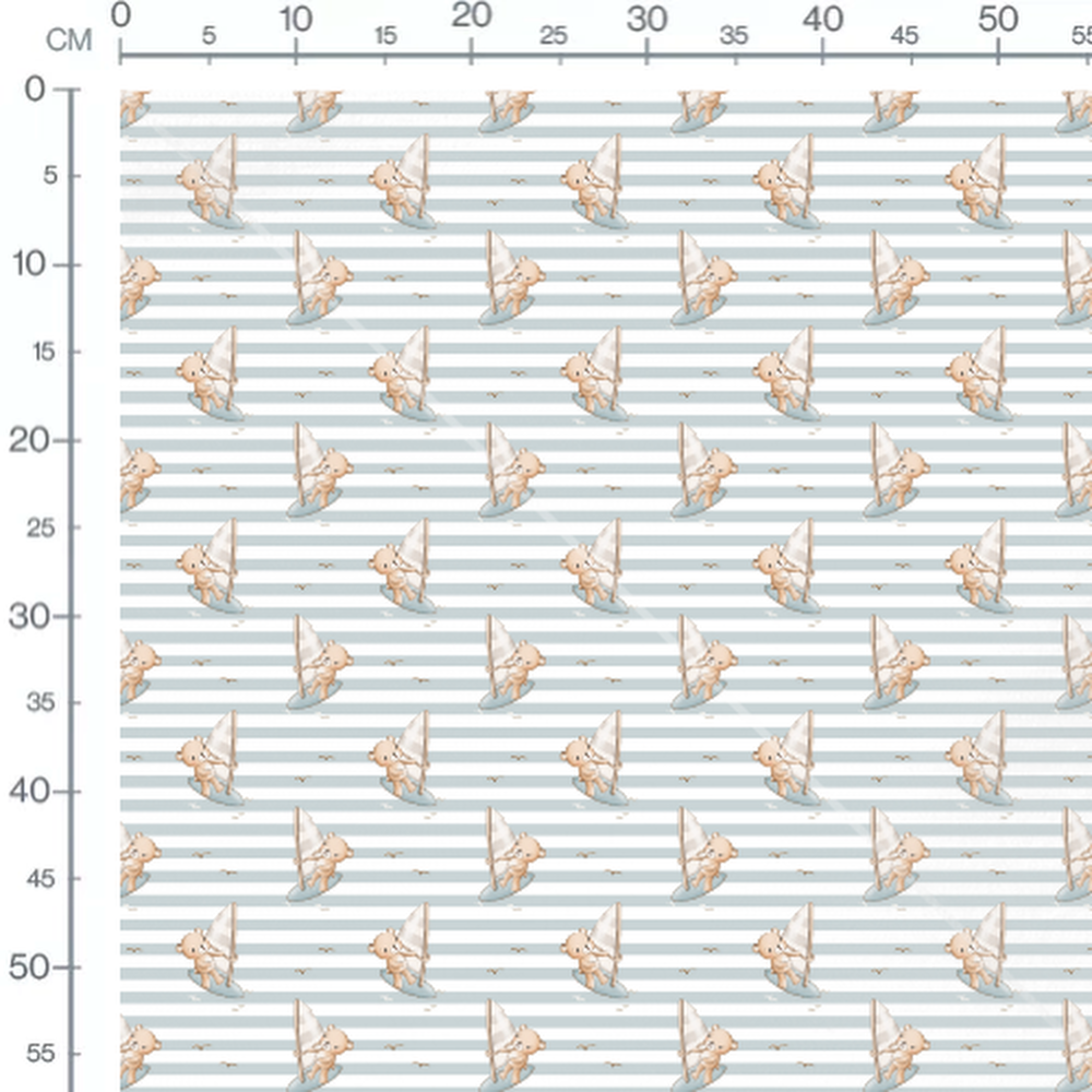 Tissu - Oursons beige et voiles bleues