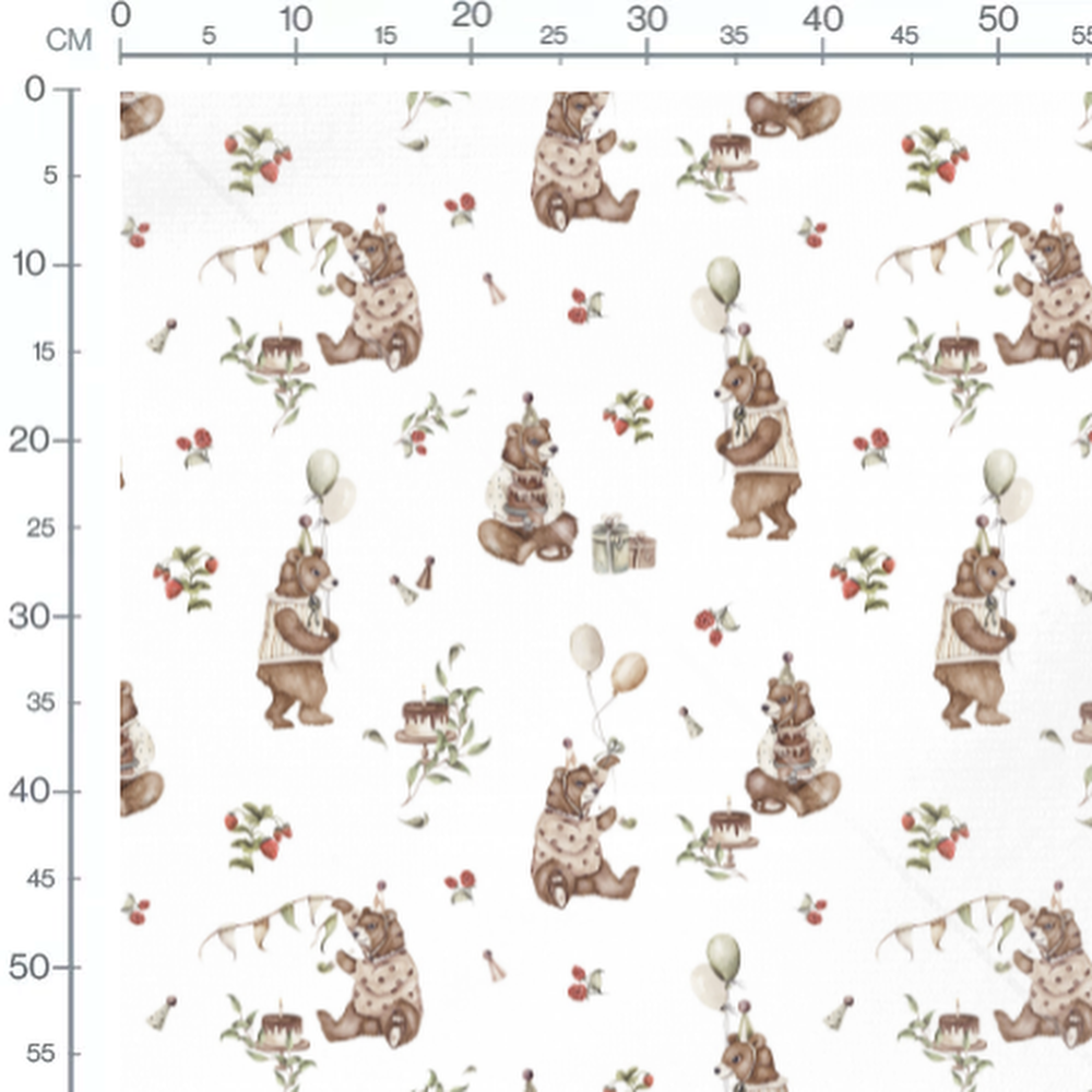 Tissu - Ours en fête sur fond blanc