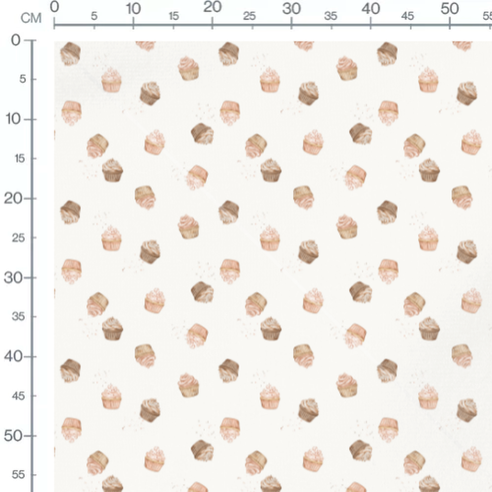 Tissu - Cupcakes crème sur fond blanc