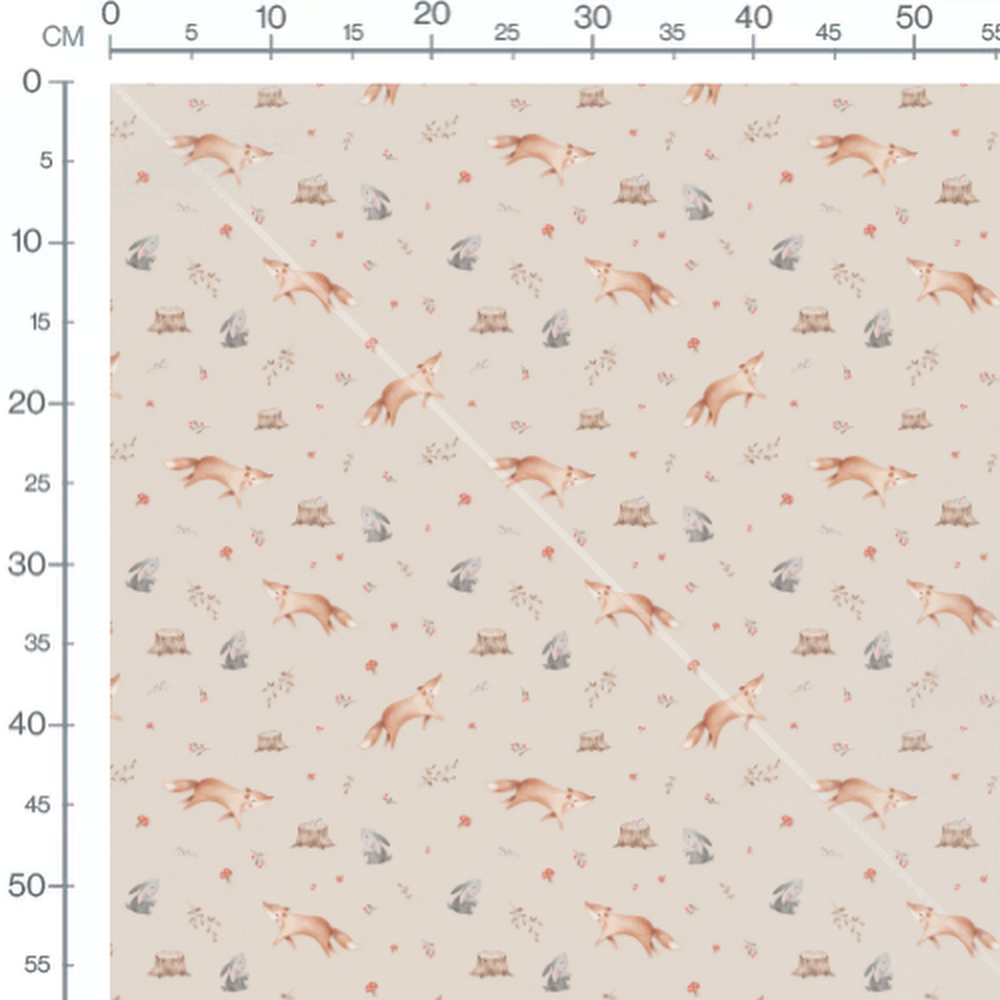 Tissu - Renards et lapins sur fond beige