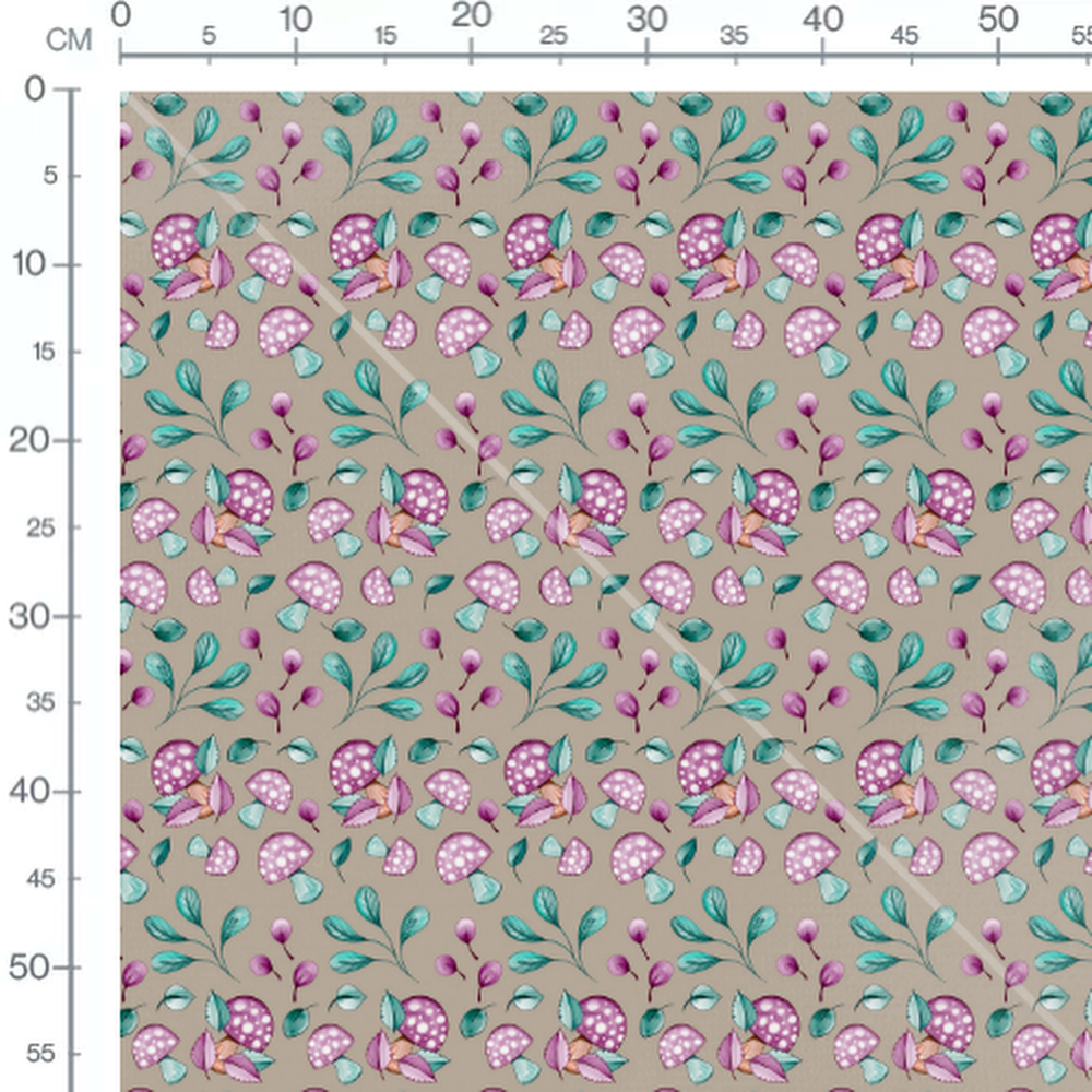 Tissu - Champignons roses sur beige