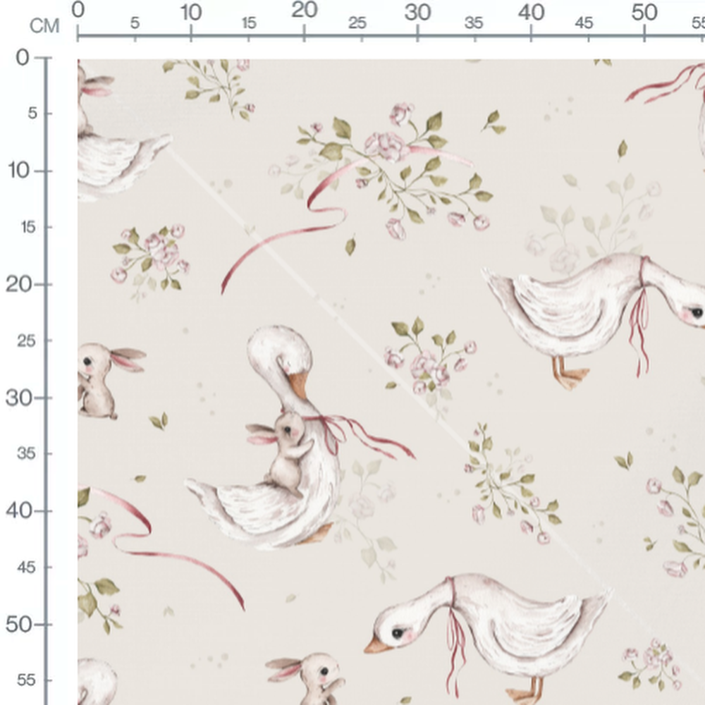 Tissu - Canards et lapins fleuris beige 2