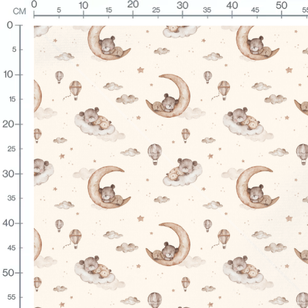 Tissu - Oursons et montgolfières crème