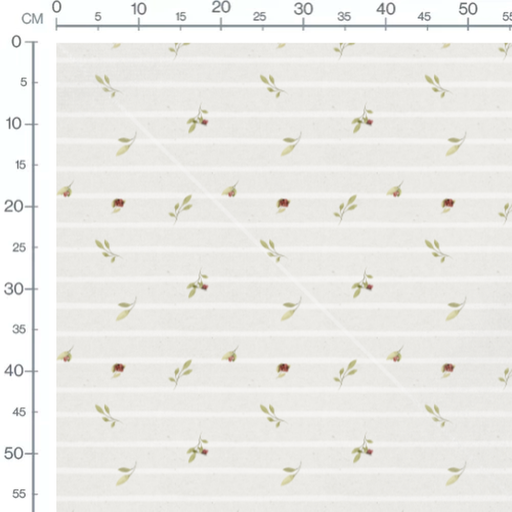 Tissu - Feuilles et baies sur rayures