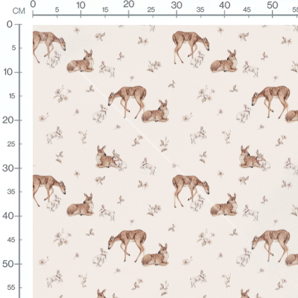Tissu - Faons bruns et lapins sur beige