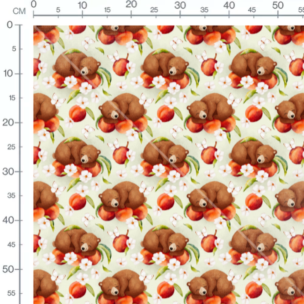 Tissu - Ours et fleurs sur fruits