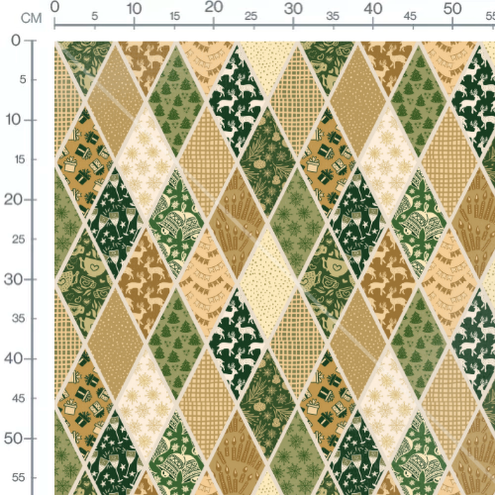 Tissu - Rennes et sapins festifs