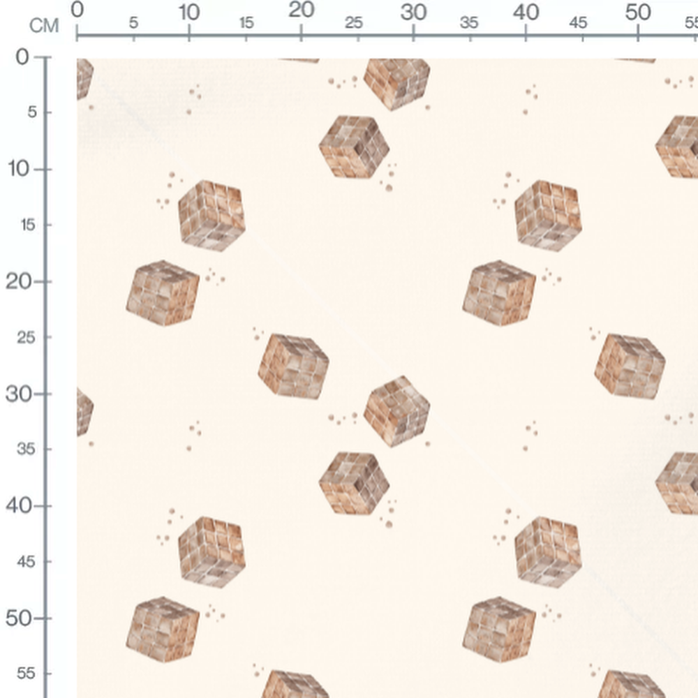 Tissu - Cubes marron sur fond crème