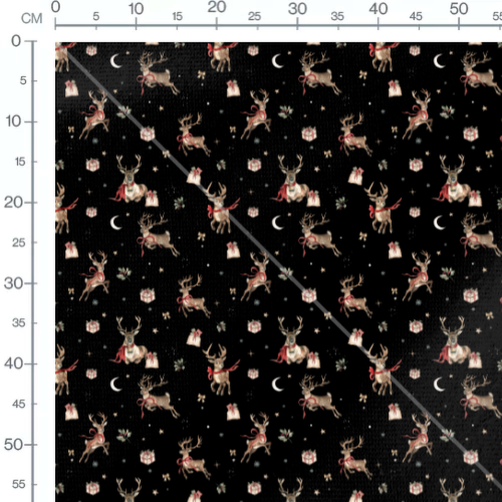 Tissu - Rennes et lunes sur fond noir