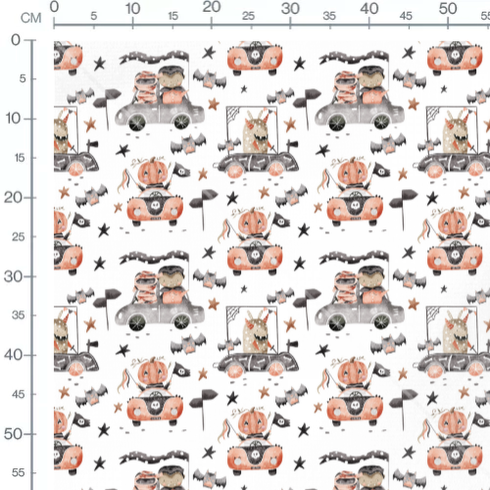 Tissu - Voitures Halloween avec personnages