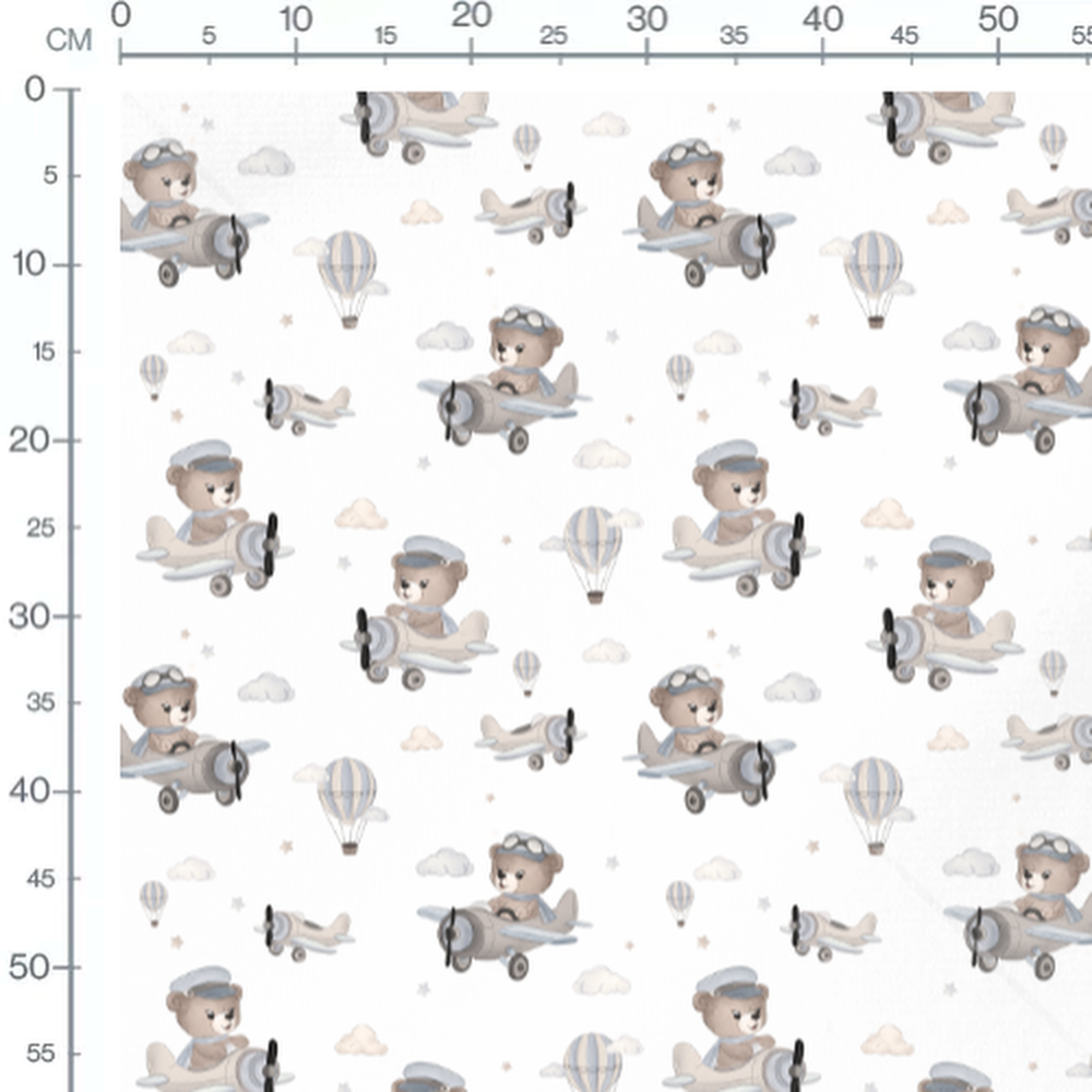 Tissu - Ours pilotes et montgolfières