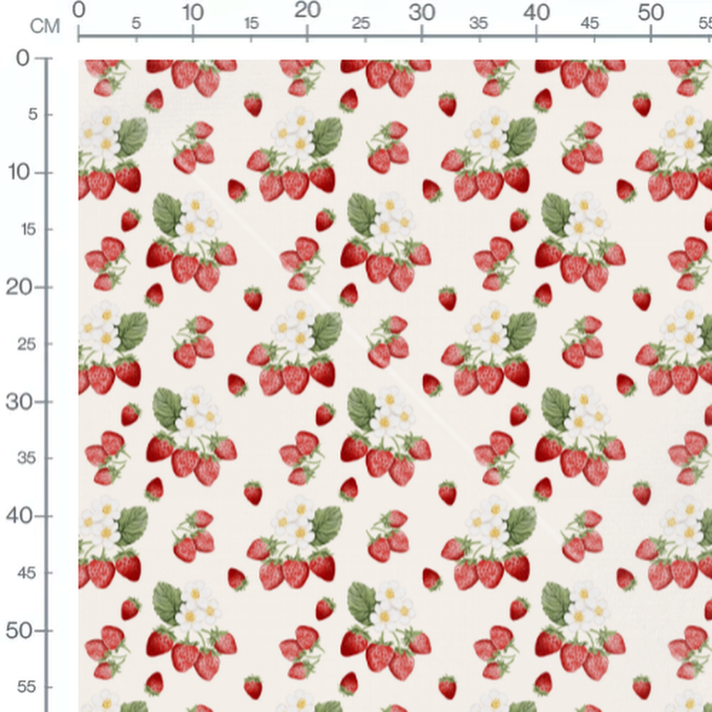 Tissu - Fraises et fleurs sur beige clair