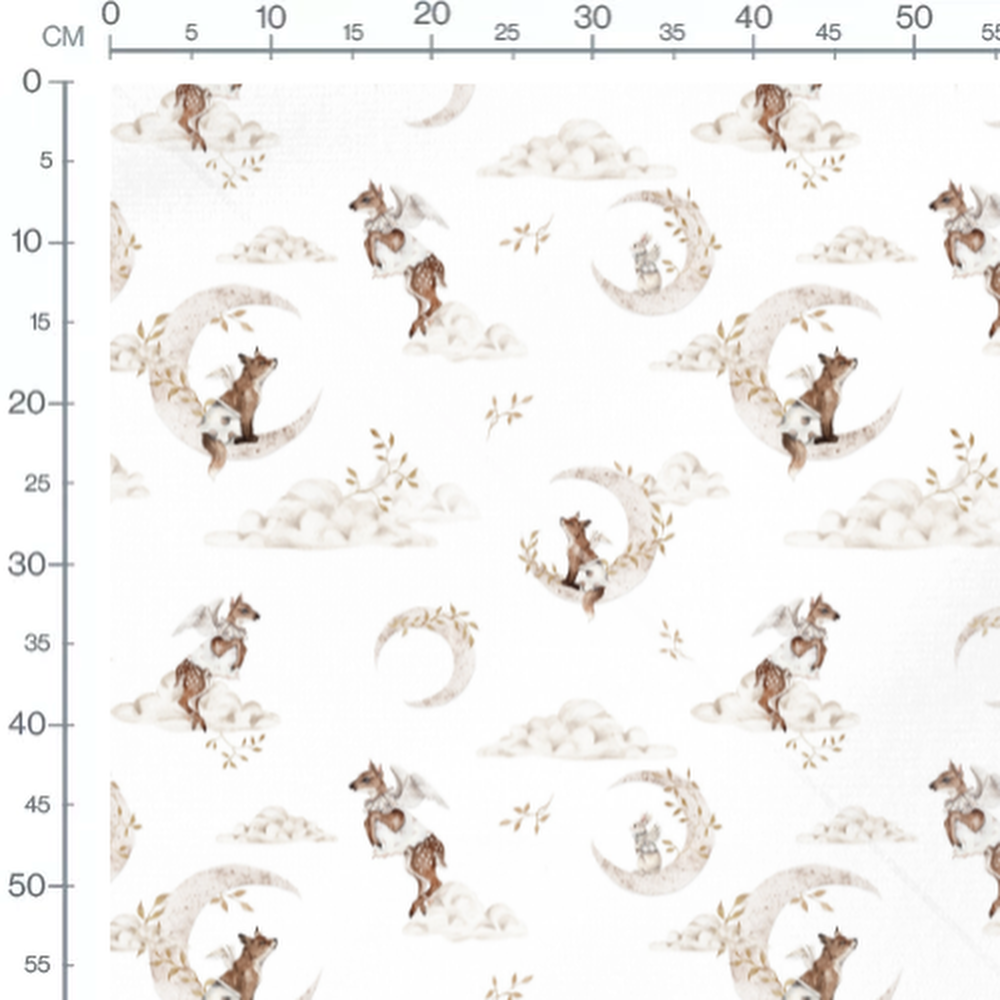 Tissu - Animaux ailés sur lunes beige