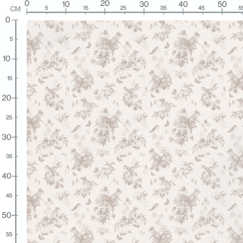 Tissu - Animaux forêt tons sépia