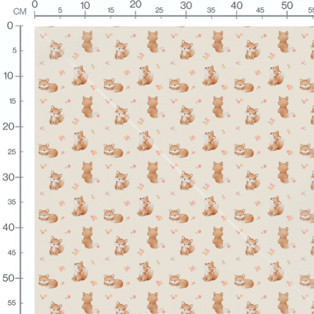 Tissu - Renards et fleurs sur beige