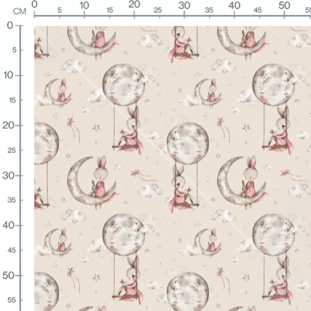 Tissu - Lapins et lunes aquarelle