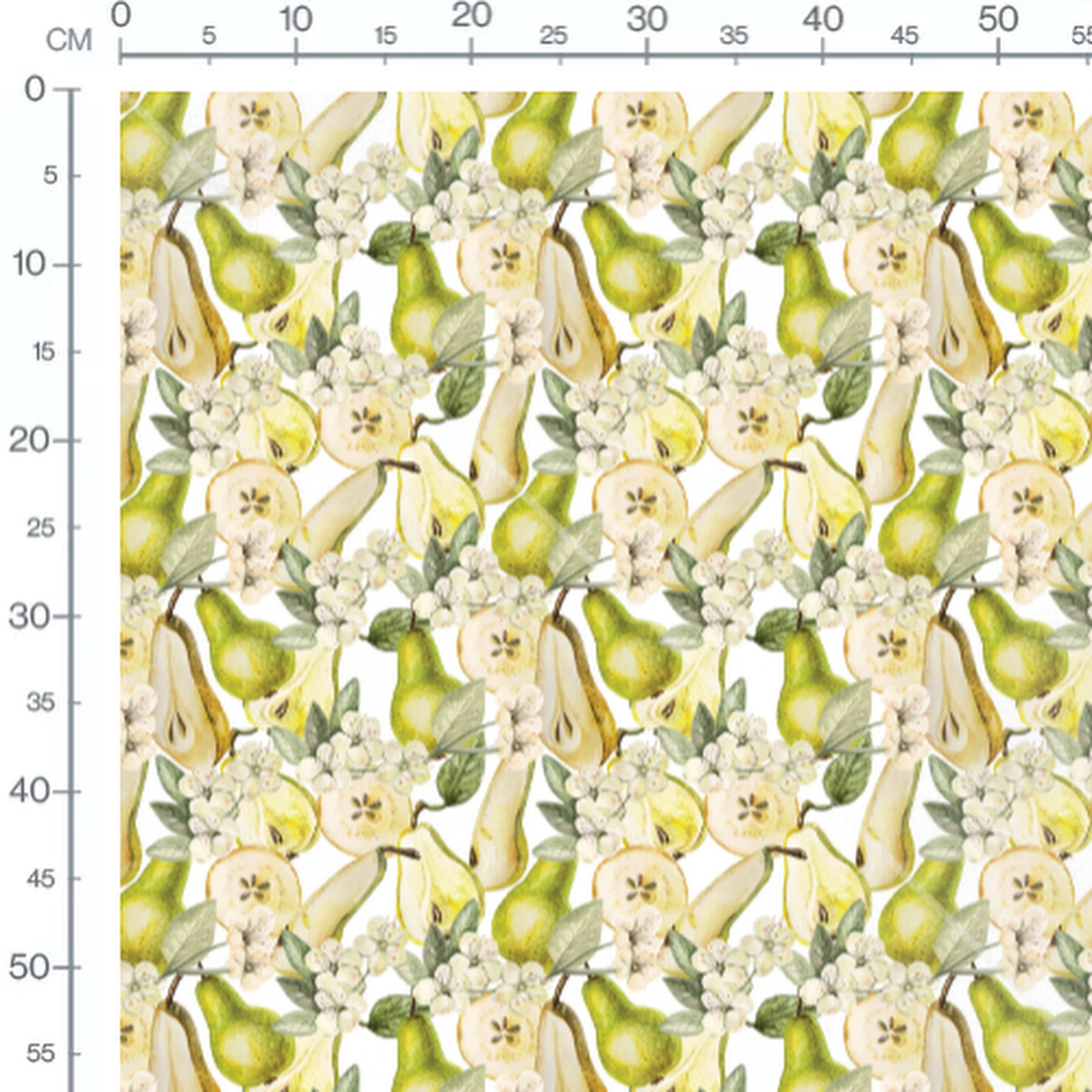 Tissu - Poires et fleurs blanches