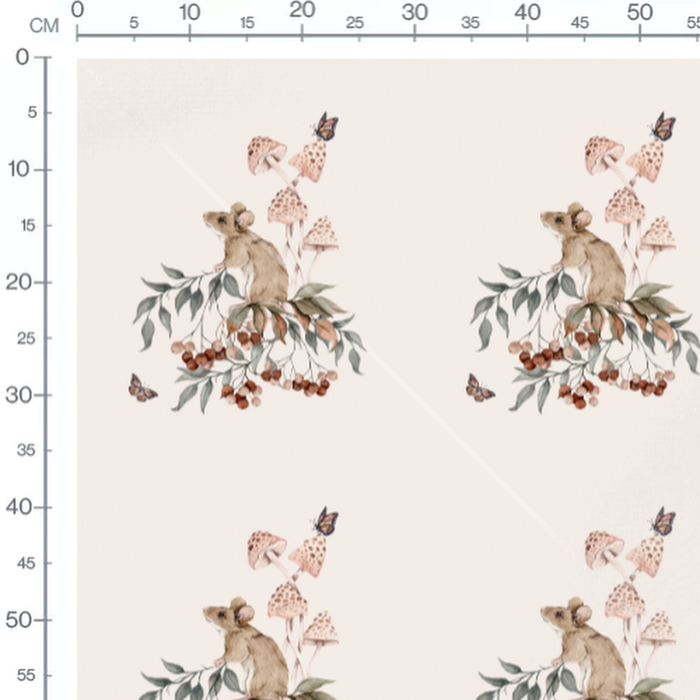 Tissu - Souris brune et baies rouges