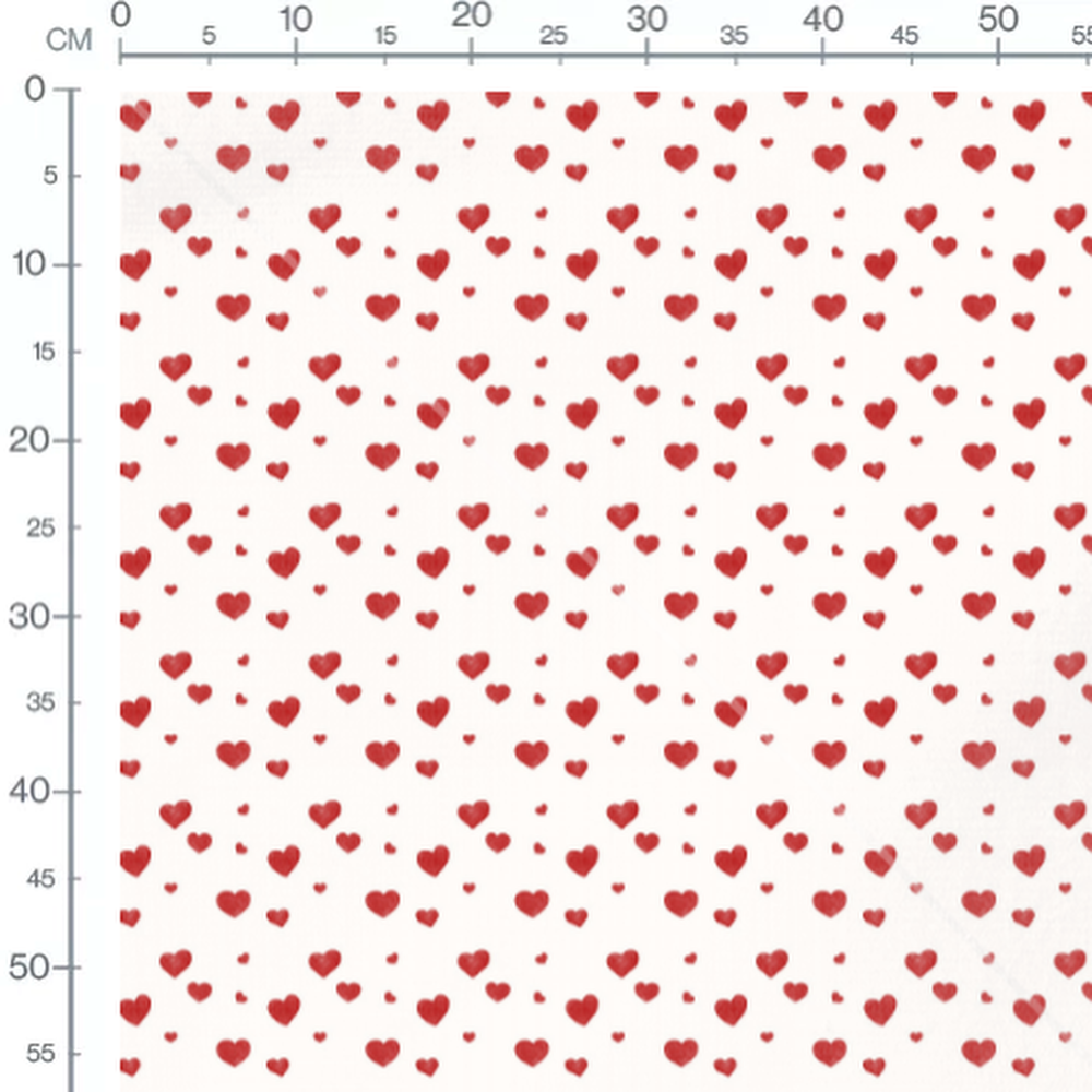 Tissu - Cœurs rouges sur blanc