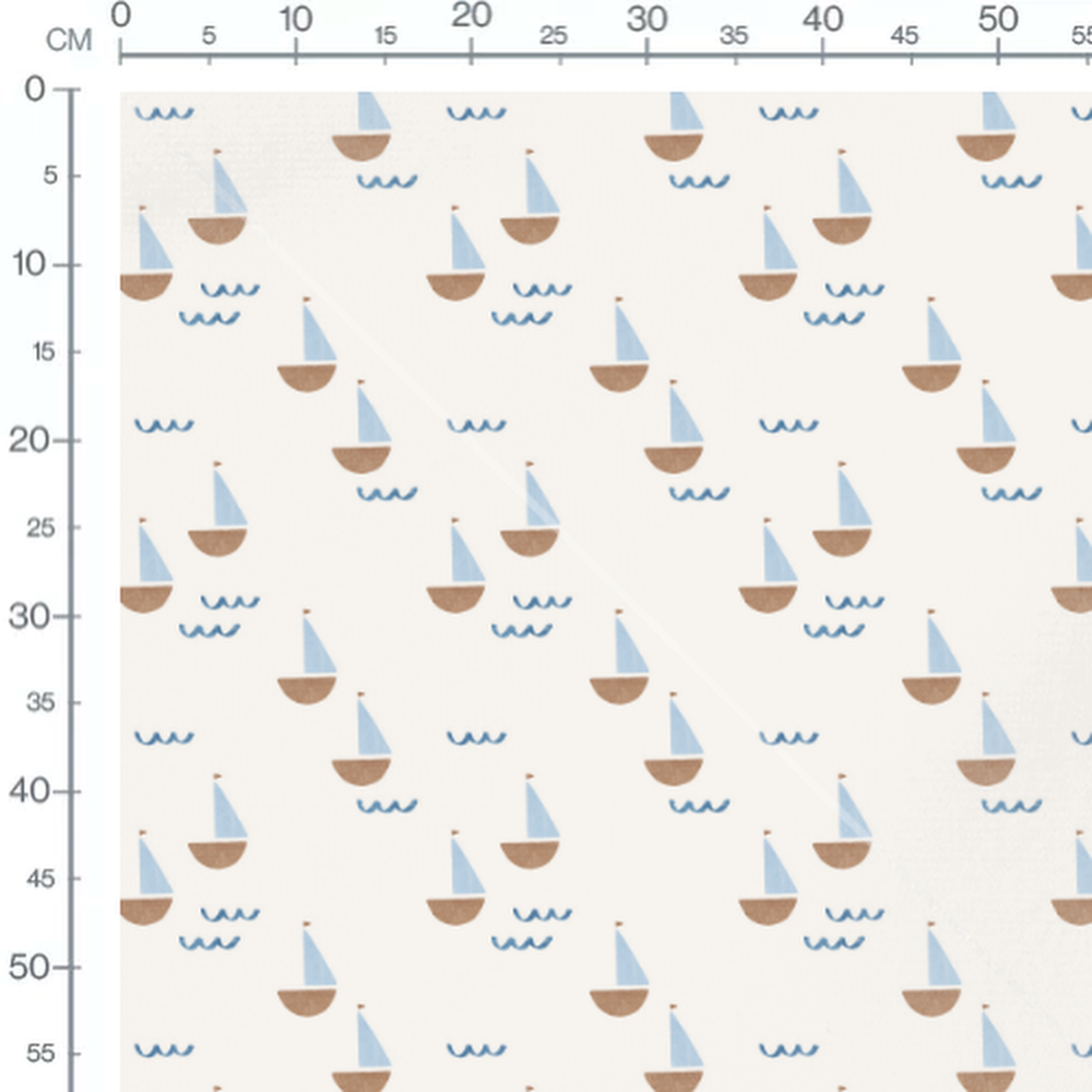 Tissu - Voiliers marron sur fond blanc