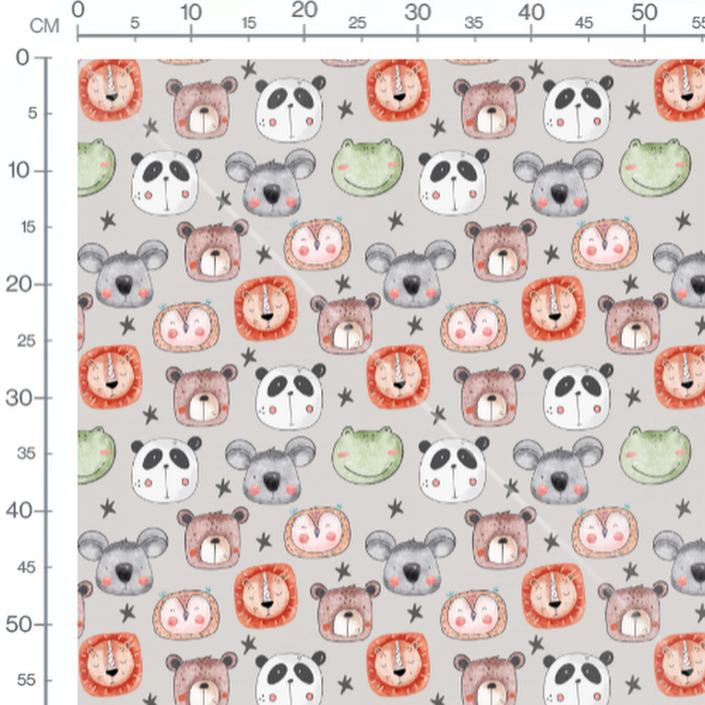 Tissu - Silhouettes animales sur fond gris