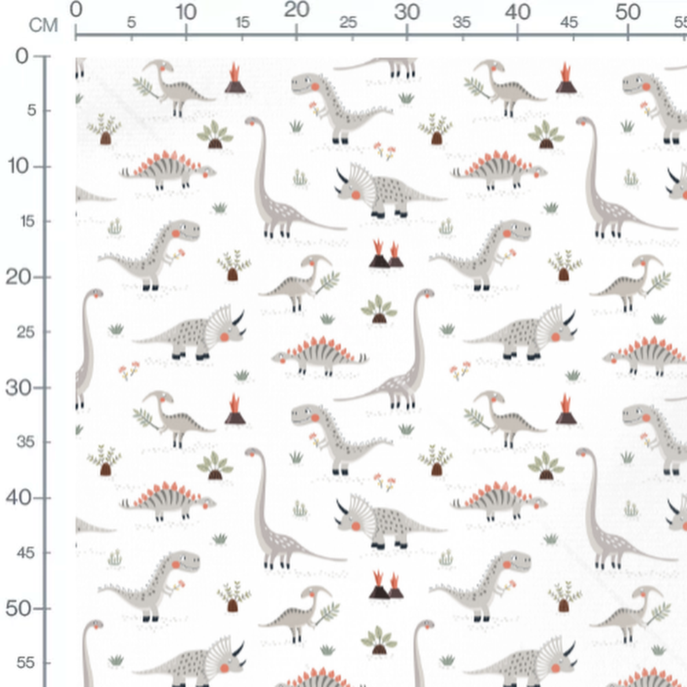 Tissu - Dinosaures et plantes sur fond