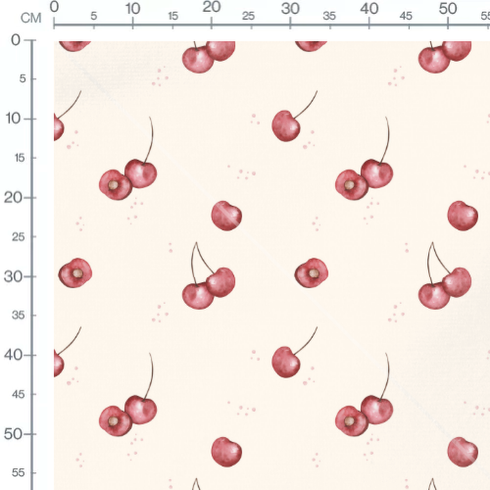 Tissu - Cerises aquarelle fond crème