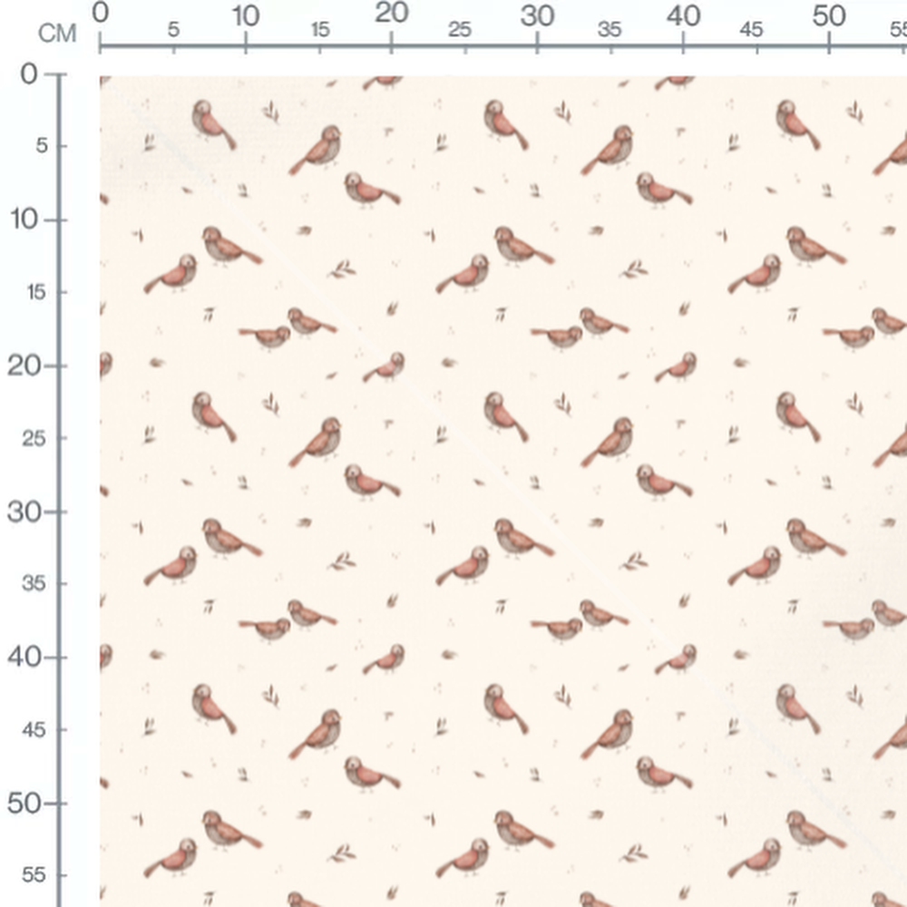 Tissu - Oiseaux marron sur crème