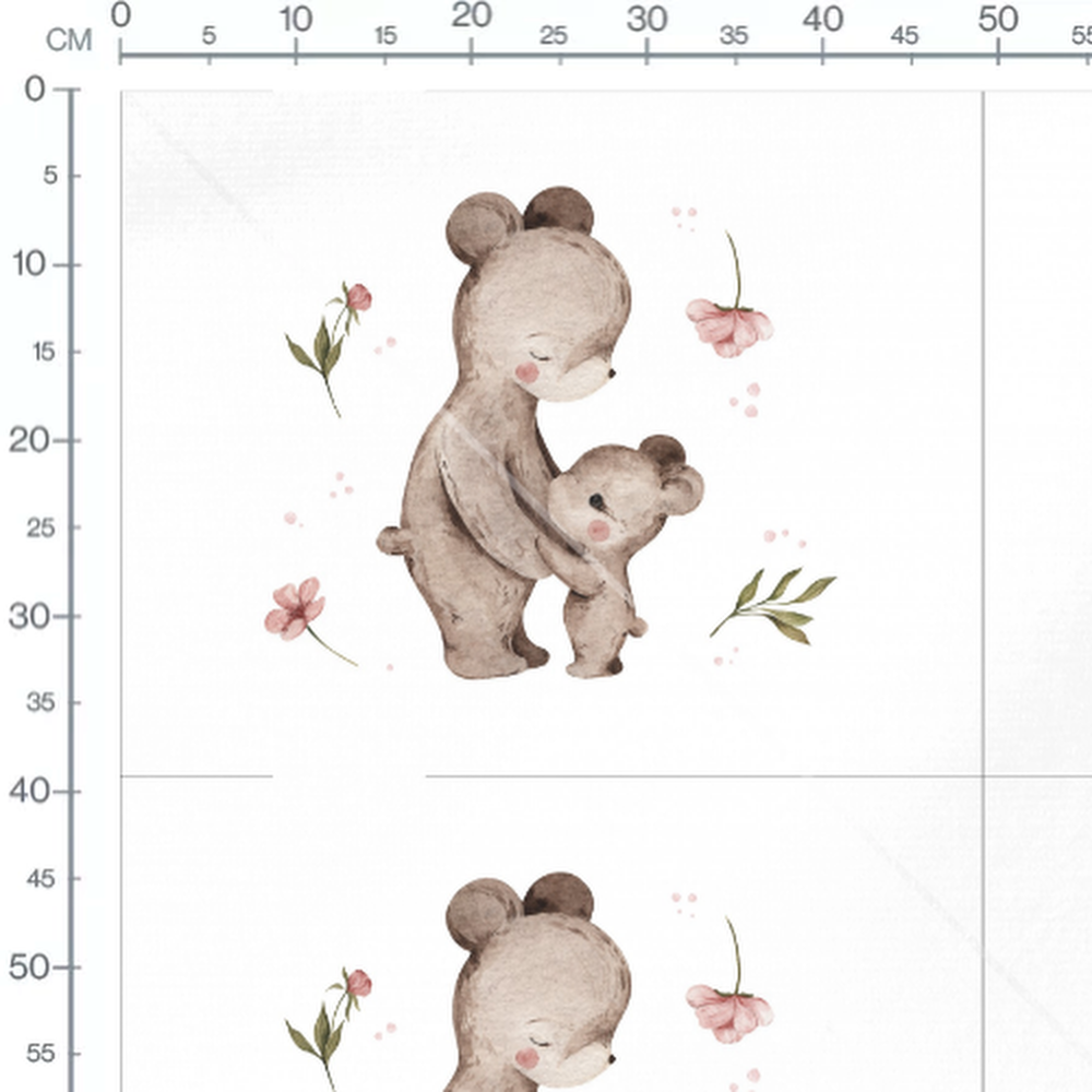 Tissu - Ours câlins et fleurs