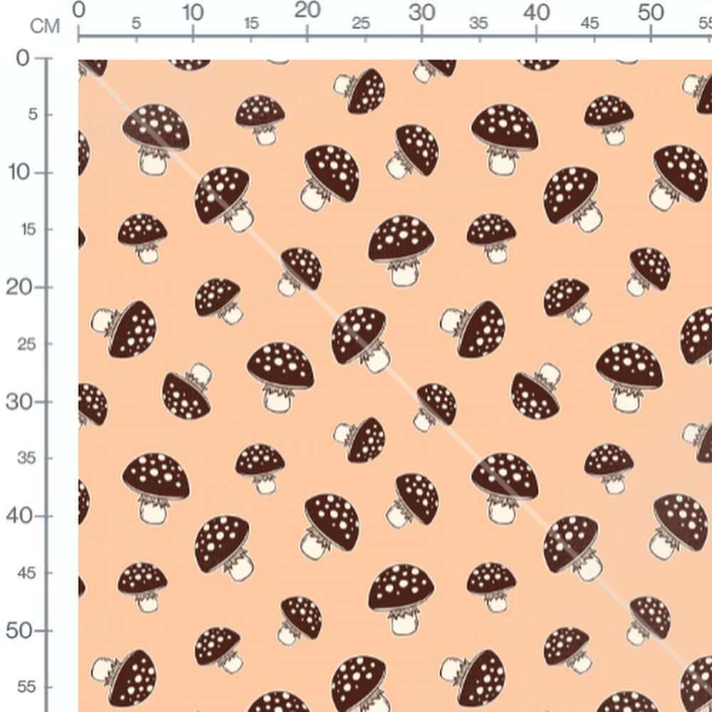 Tissu - Champignons marron sur fond pêche