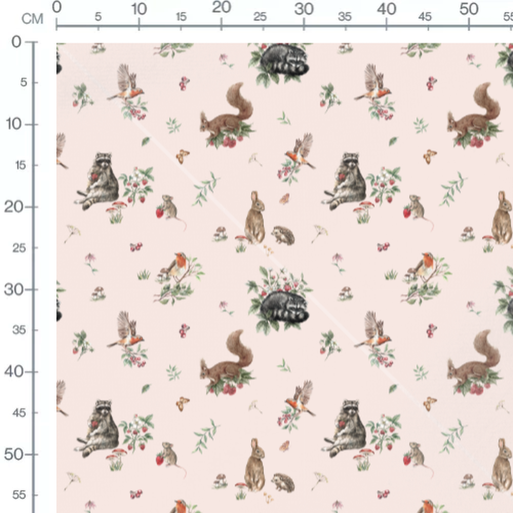 Tissu - Animaux forestiers et baies