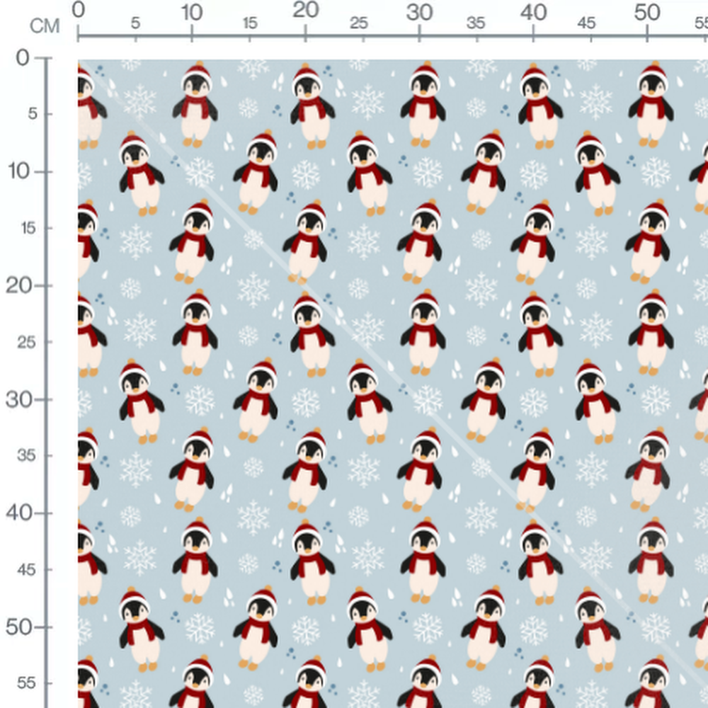 Tissu - Pingouins et flocons neige