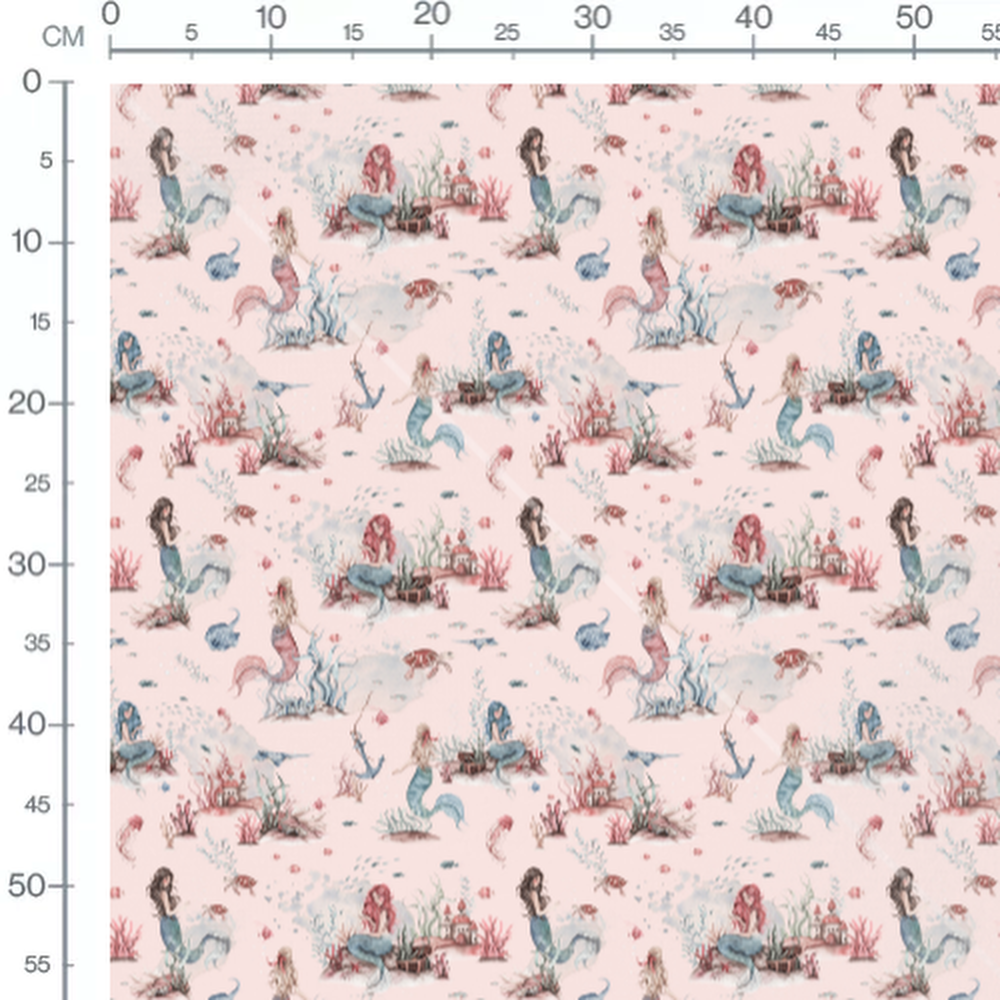 Tissu - Sirènes multicolores sur rose