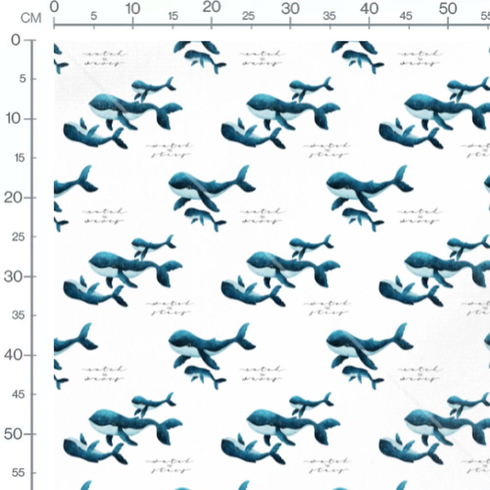 Tissu - Baleines bleues aquarelle
