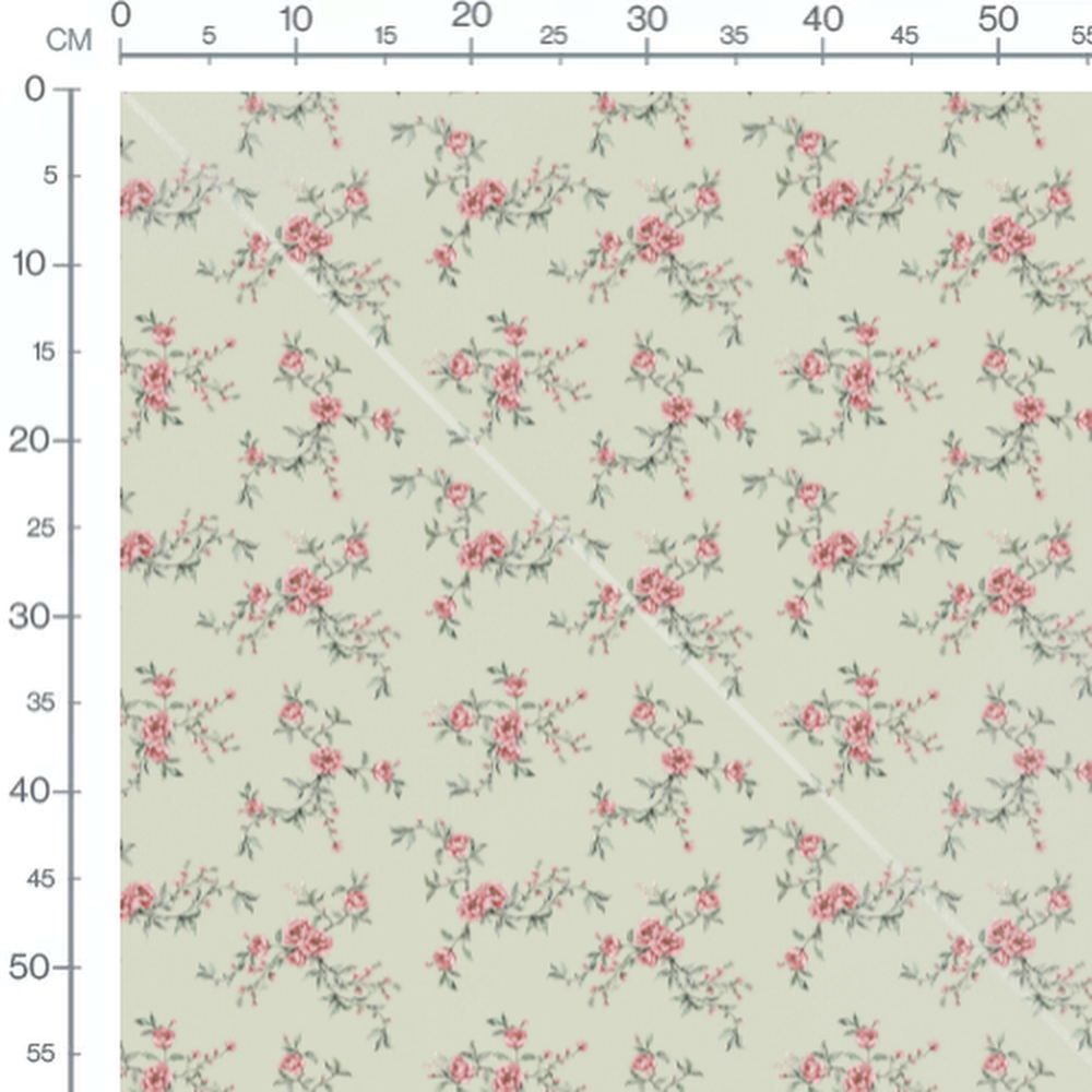 Tissu - Roses roses sur fond vert clair