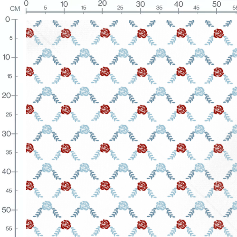 Tissu - Roses rouges et bleues
